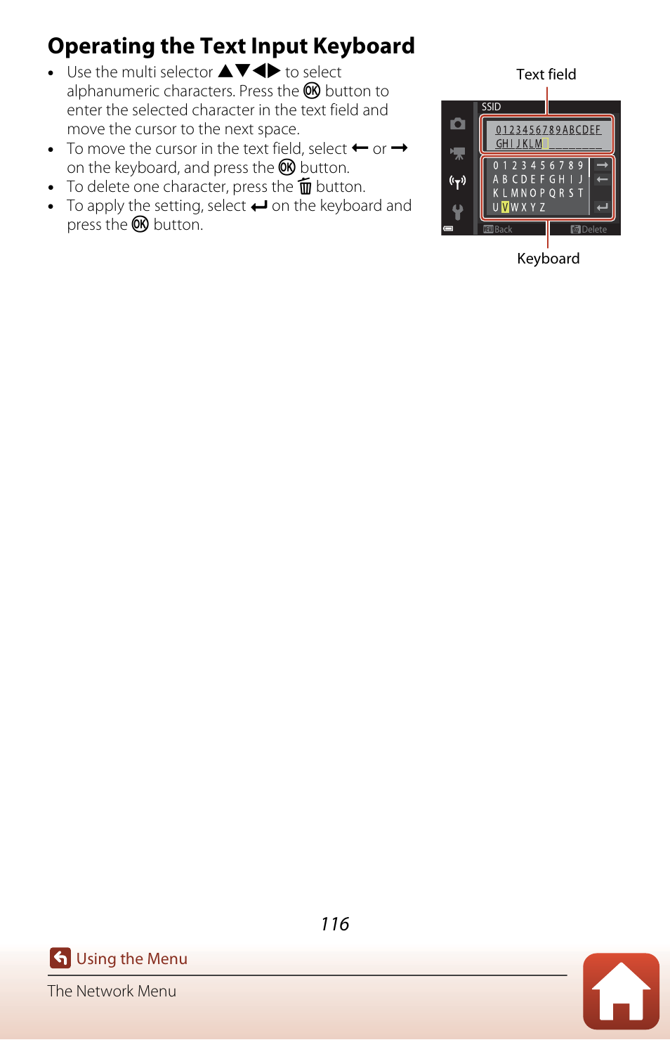 Operating the text input keyboard, Ee “operating the text input keyboard, A116) fo | Nikon Coolpix A300 User Manual | Page 131 / 179
