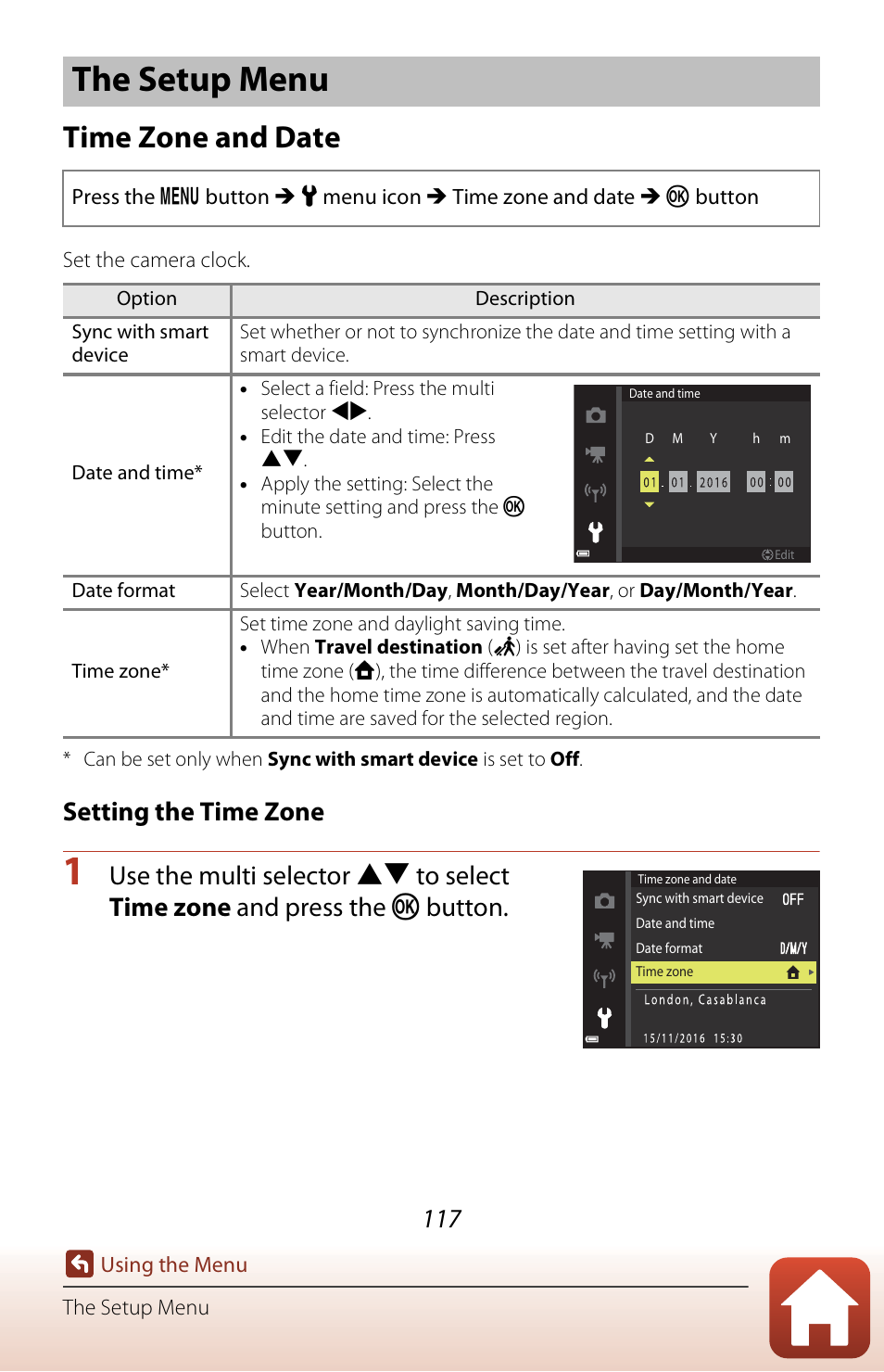 The setup menu, Time zone and date, Setting the time zone | Nikon Coolpix A300 User Manual | Page 132 / 179
