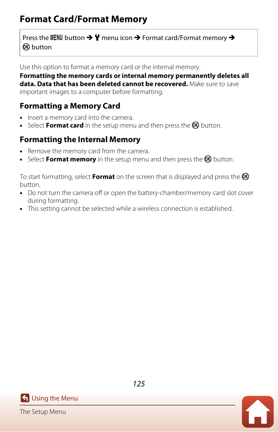 Format card/format memory, A125) | Nikon Coolpix A300 User Manual | Page 140 / 179