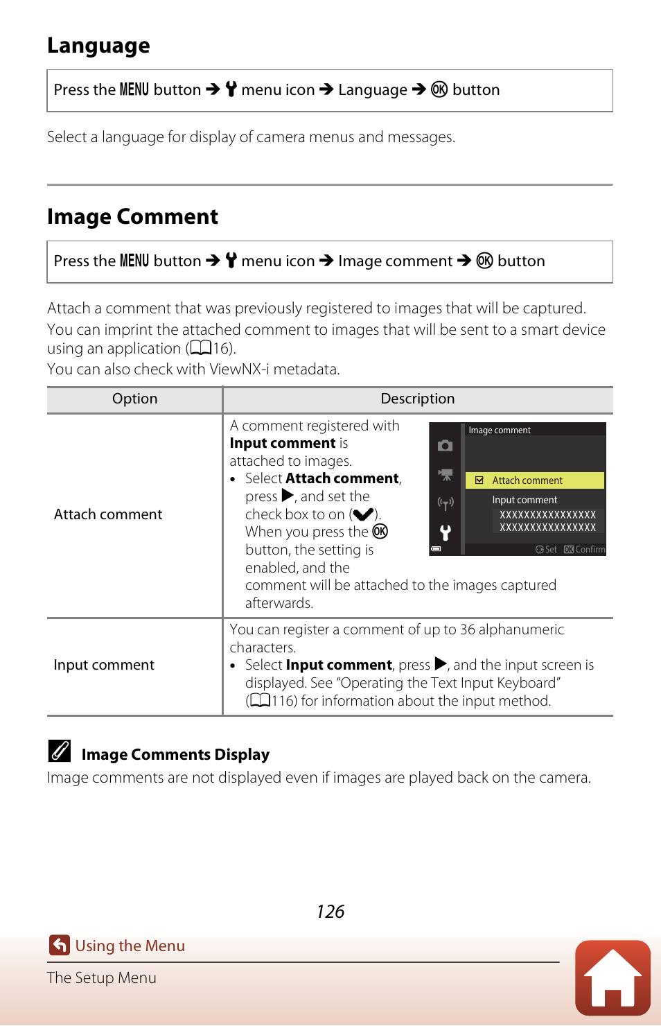 Language, Image comment | Nikon Coolpix A300 User Manual | Page 141 / 179