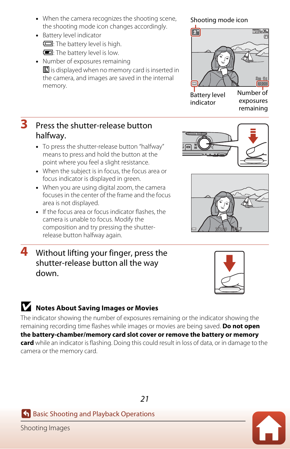 Press the shutter-release button halfway | Nikon Coolpix A300 User Manual | Page 36 / 179