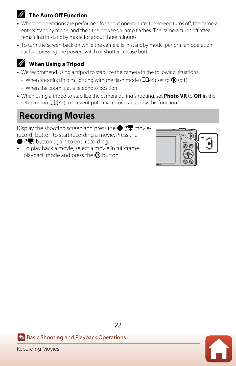Recording movies | Nikon Coolpix A300 User Manual | Page 37 / 179