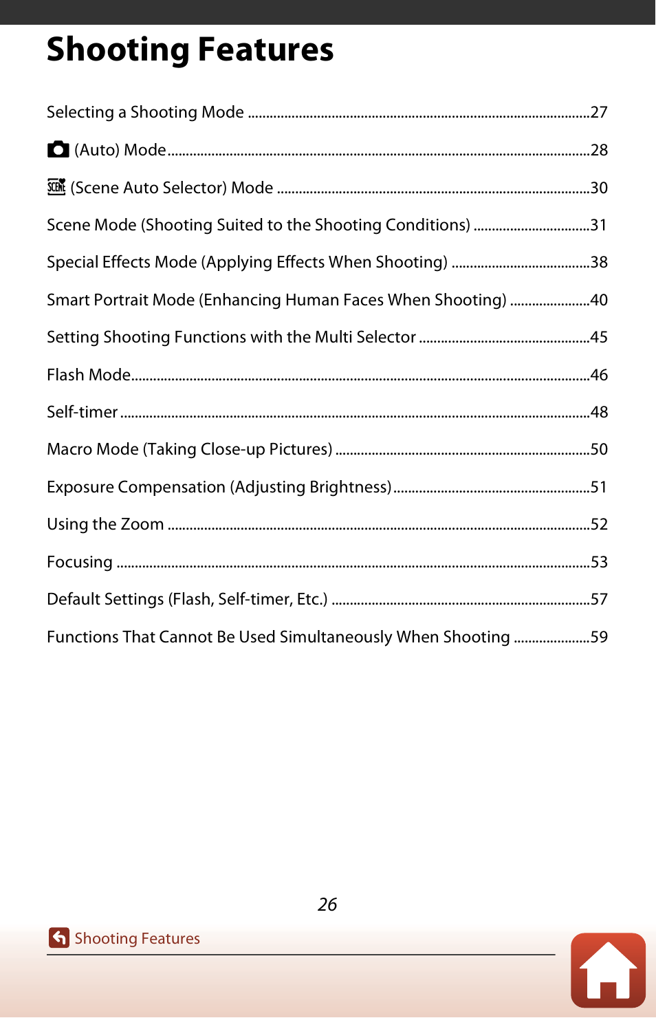 Shooting features | Nikon Coolpix A300 User Manual | Page 41 / 179