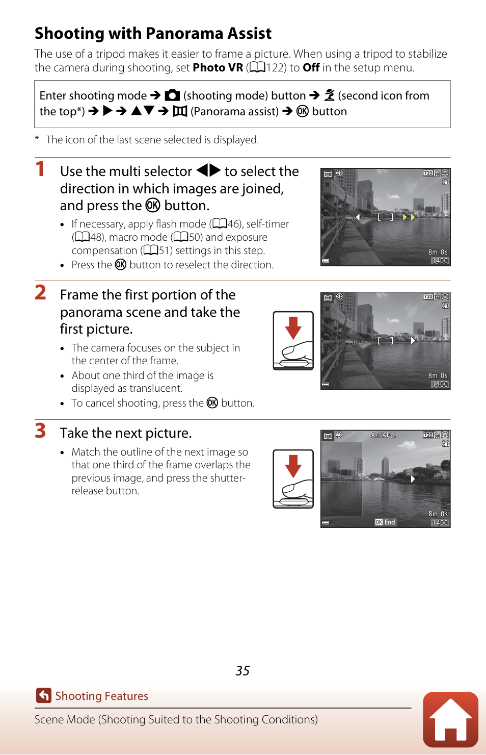 Shooting with panorama assist, A35), Take the next picture | Nikon Coolpix A300 User Manual | Page 50 / 179