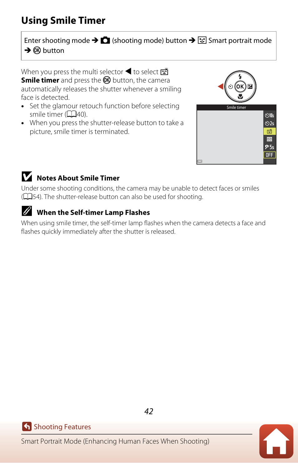 Using smile timer, A42) | Nikon Coolpix A300 User Manual | Page 57 / 179