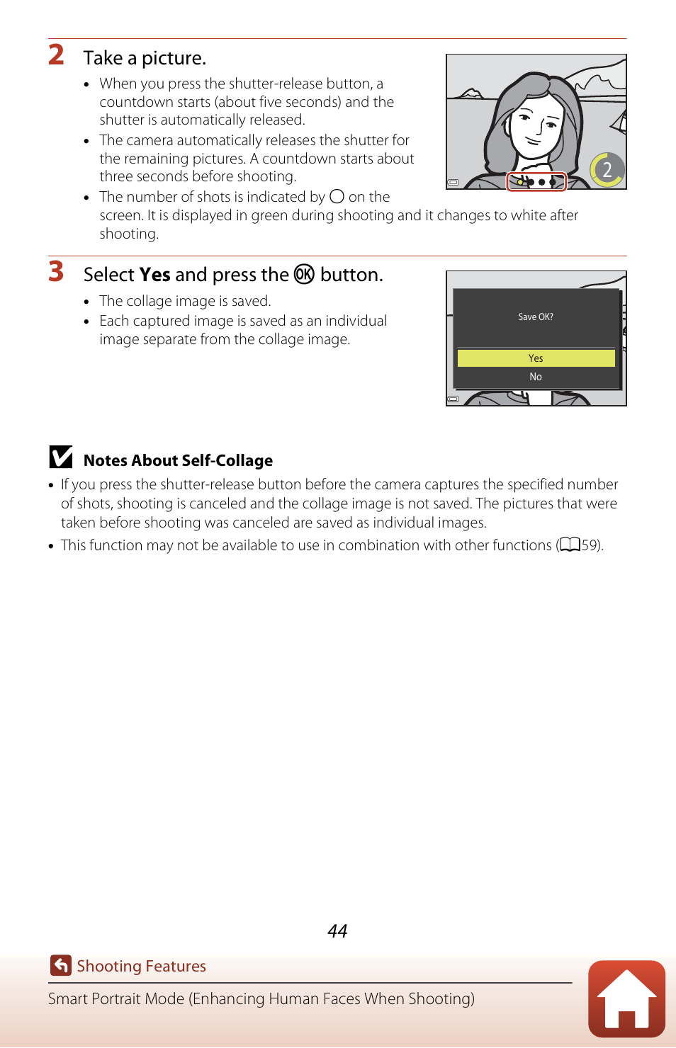 Take a picture, Select yes and press the k button | Nikon Coolpix A300 User Manual | Page 59 / 179