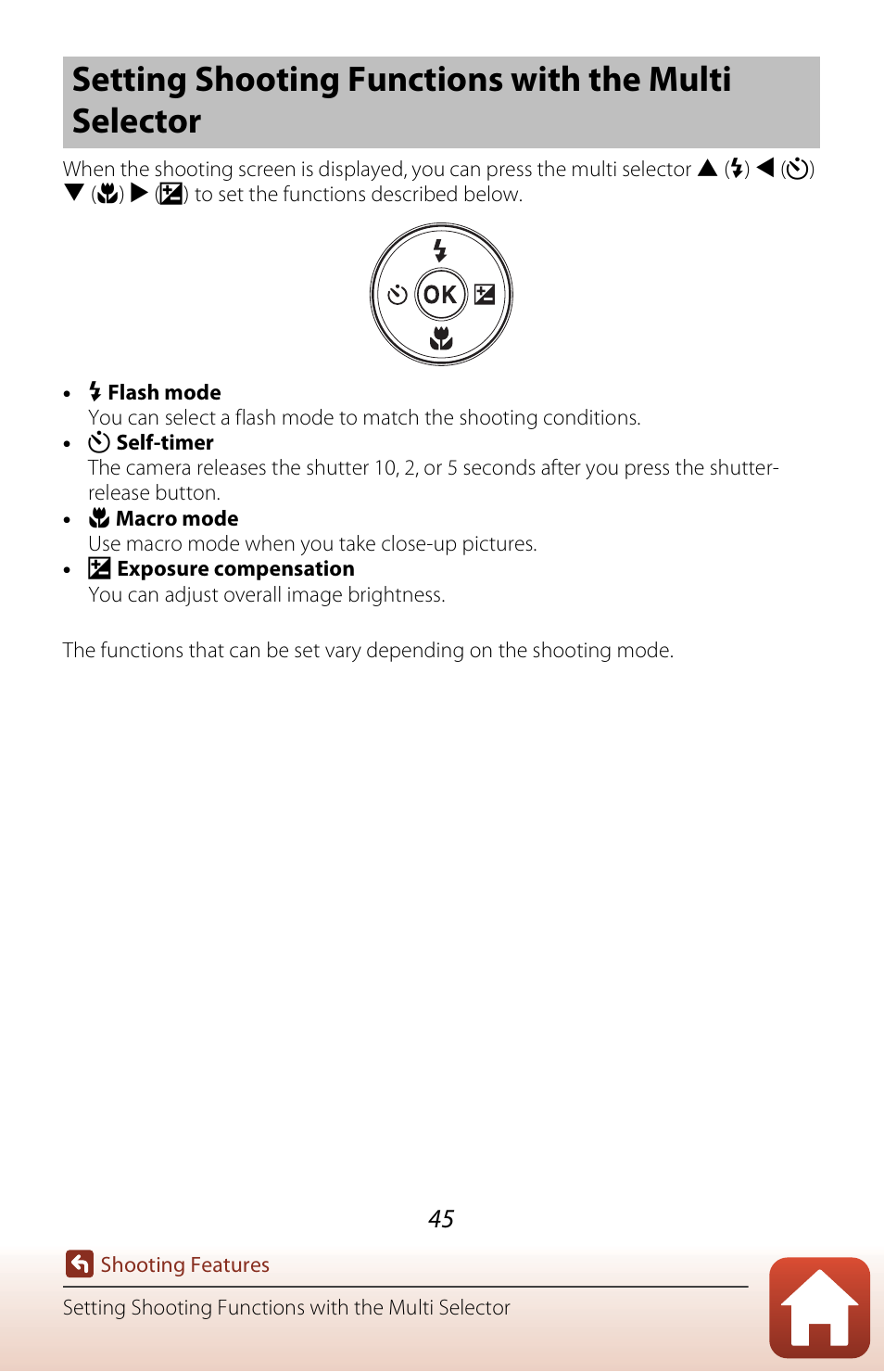 Setting shooting functions with the multi selector | Nikon Coolpix A300 User Manual | Page 60 / 179