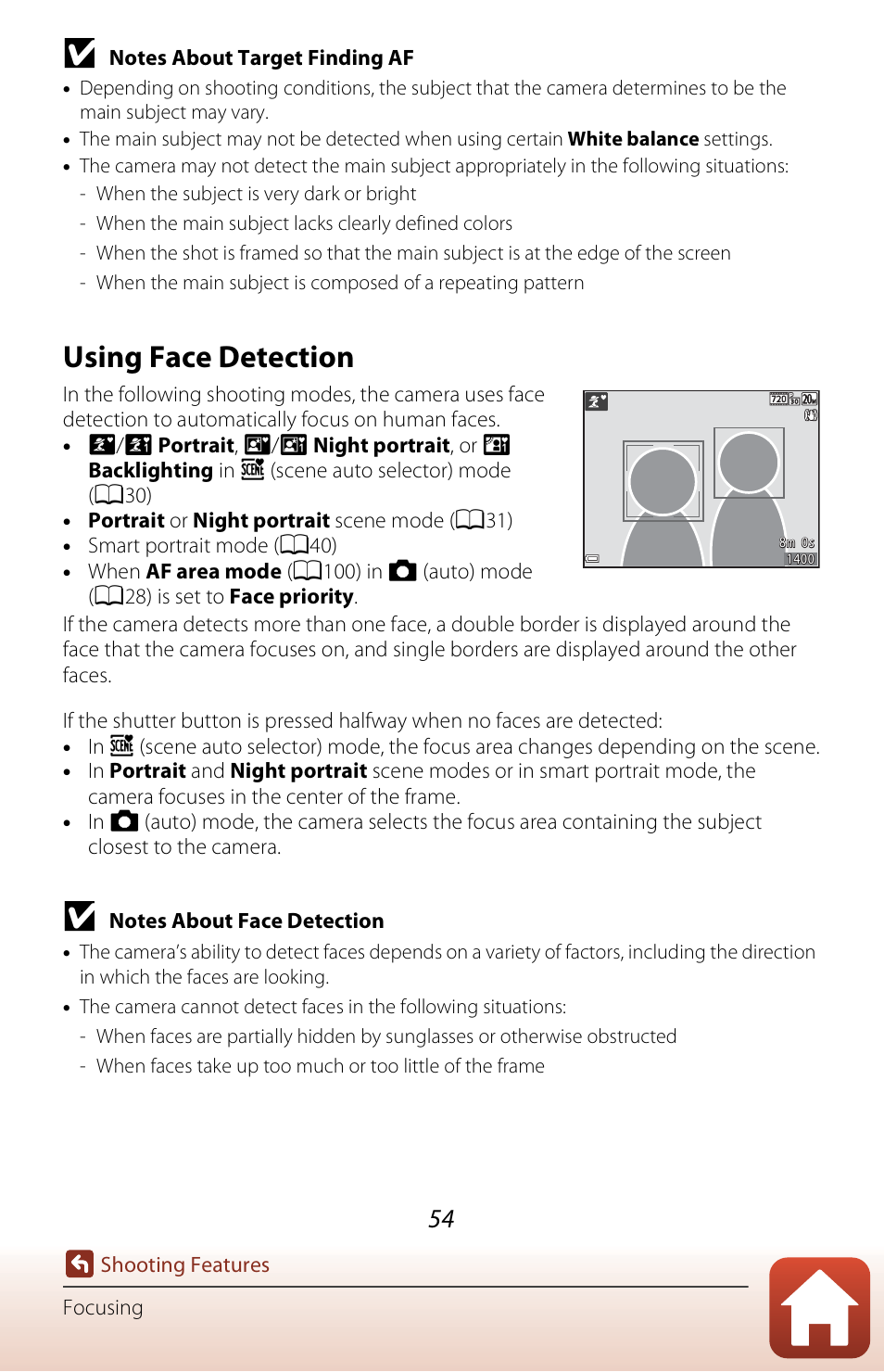 Using face detection, A54) | Nikon Coolpix A300 User Manual | Page 69 / 179