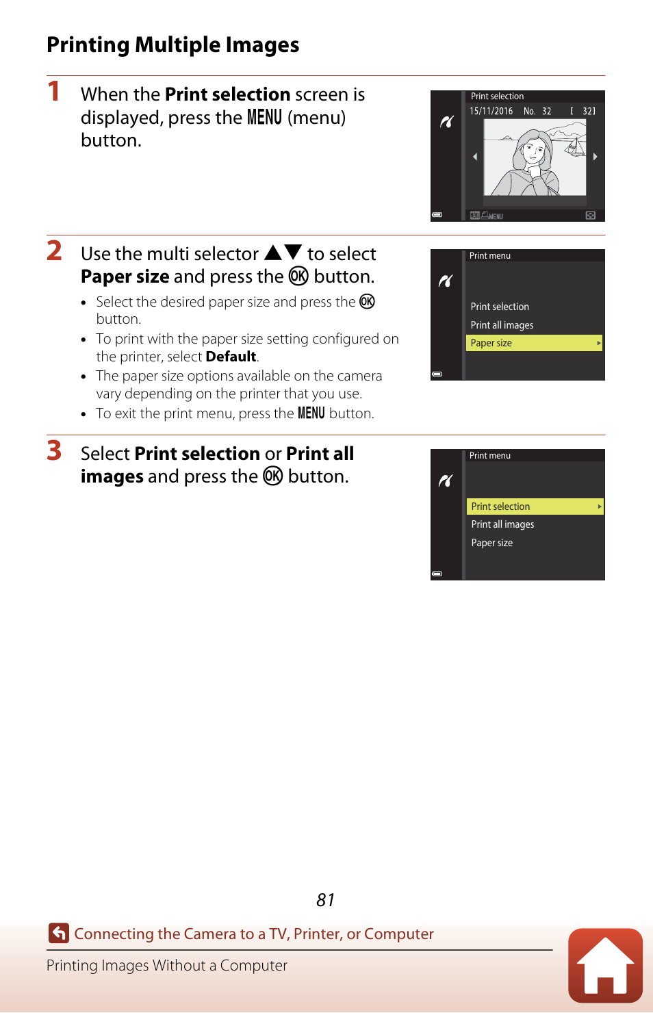 Printing multiple images | Nikon Coolpix A300 User Manual | Page 96 / 179