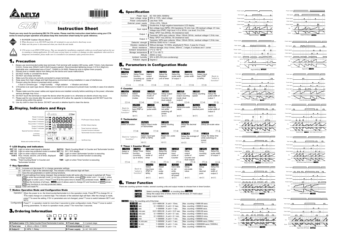 Delta Electronics Timer/Counter/Tachometer CTA User Manual | 2 pages