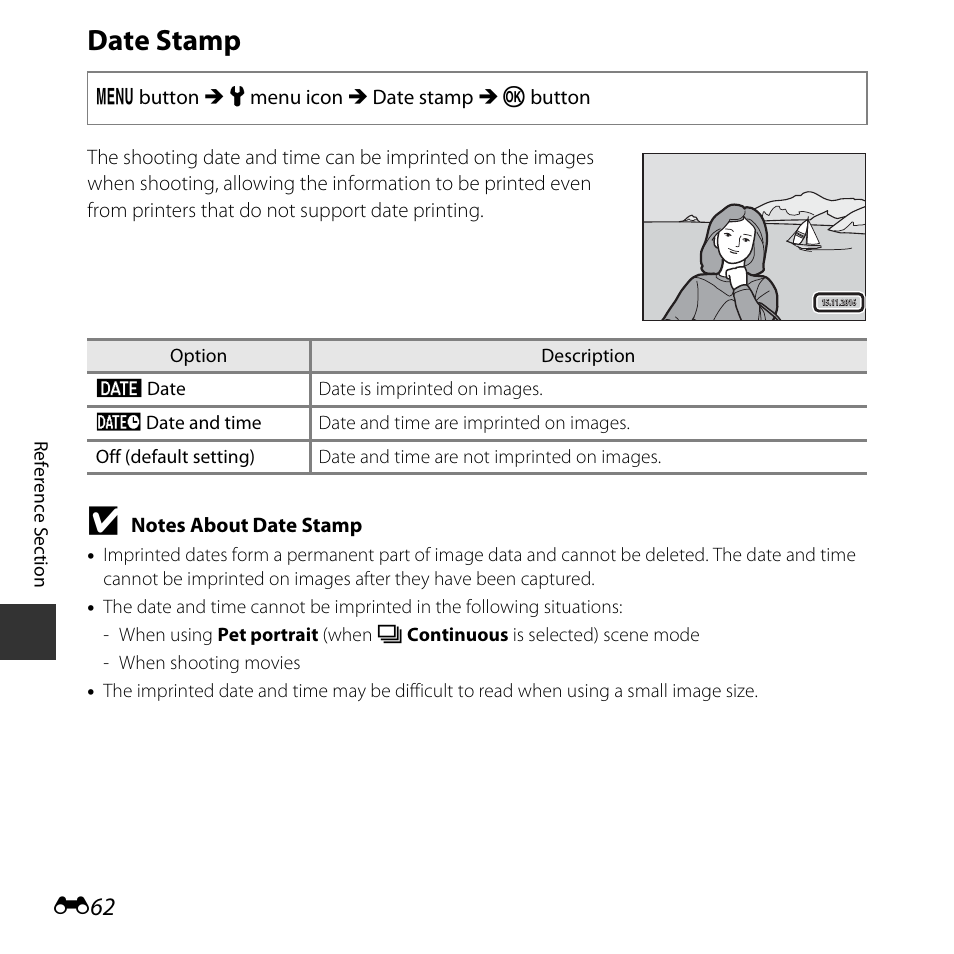 Date stamp | Nikon Coolpix A10 User Manual | Page 112 / 147