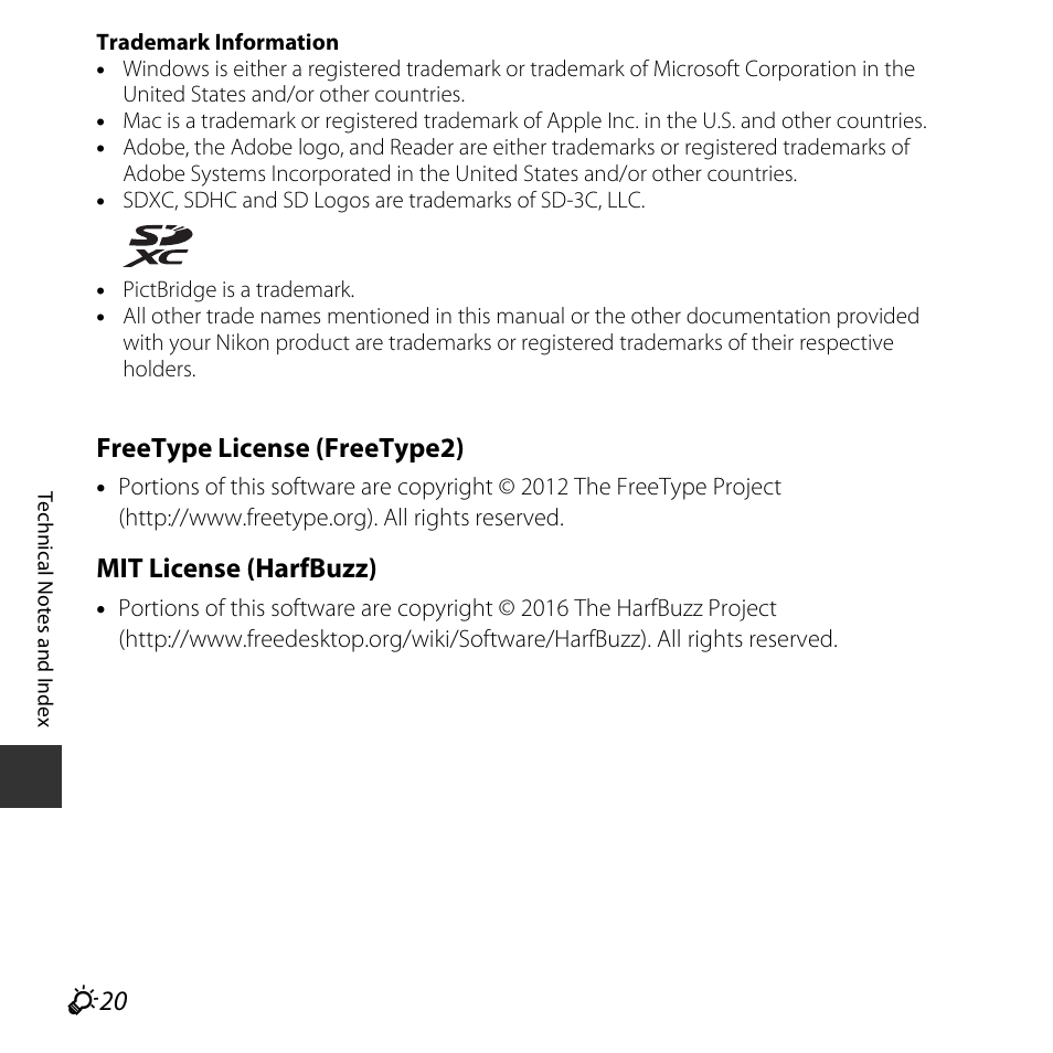 Freetype license (freetype2), Mit license (harfbuzz) | Nikon Coolpix A10 User Manual | Page 142 / 147