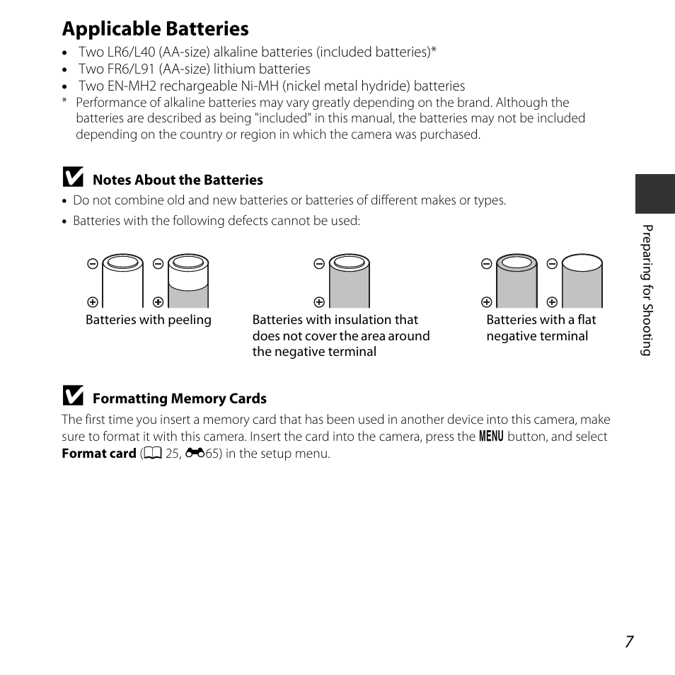 Applicable batteries | Nikon Coolpix A10 User Manual | Page 25 / 147
