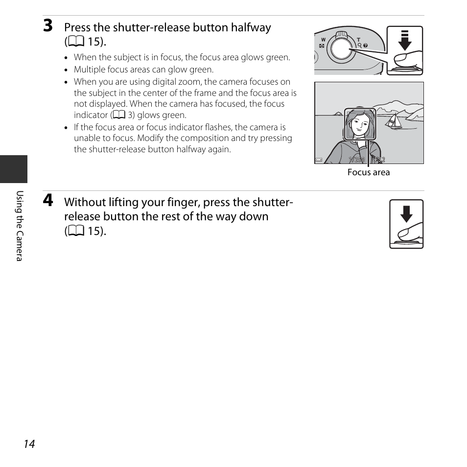 Press the shutter-release button halfway ( a 15) | Nikon Coolpix A10 User Manual | Page 32 / 147
