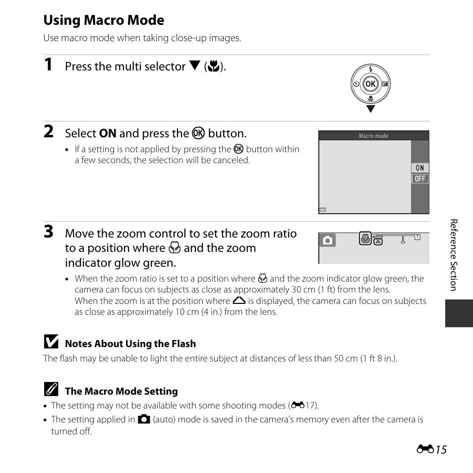 Using macro mode, E15) | Nikon Coolpix A10 User Manual | Page 65 / 147