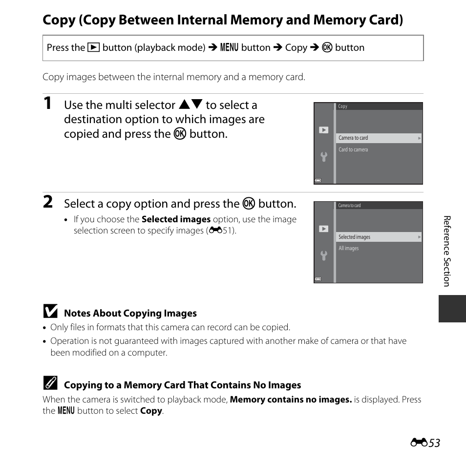 Select a copy option and press the k button | Nikon Coolpix L31 User Manual | Page 103 / 147
