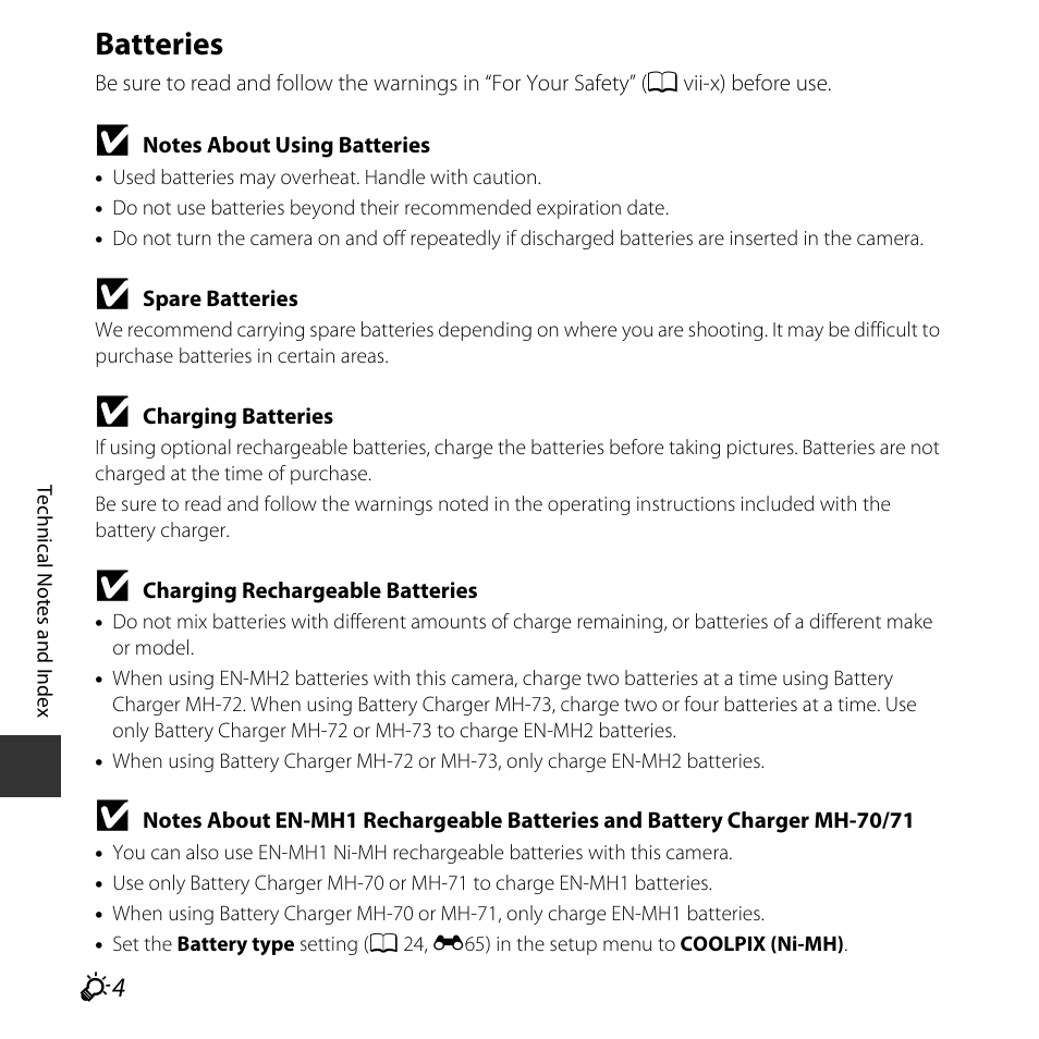 Batteries | Nikon Coolpix L31 User Manual | Page 126 / 147