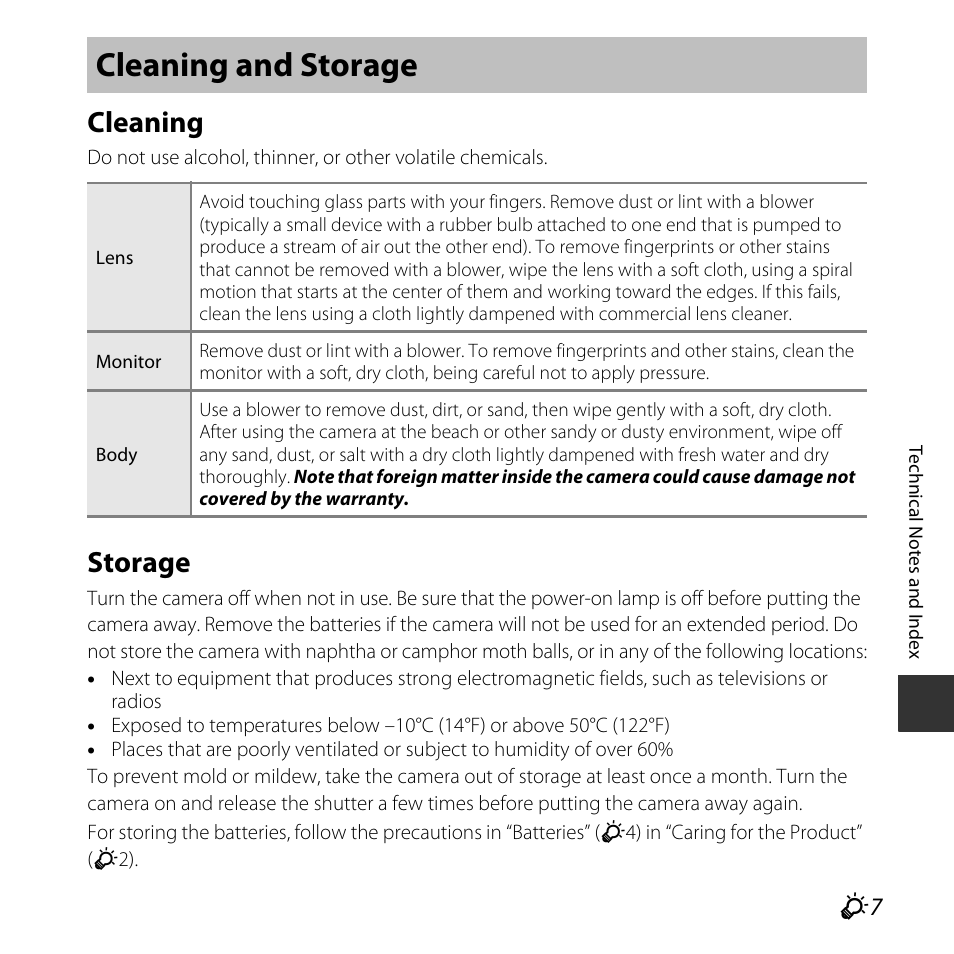 Cleaning and storage, Cleaning, Storage | Nikon Coolpix L31 User Manual | Page 129 / 147
