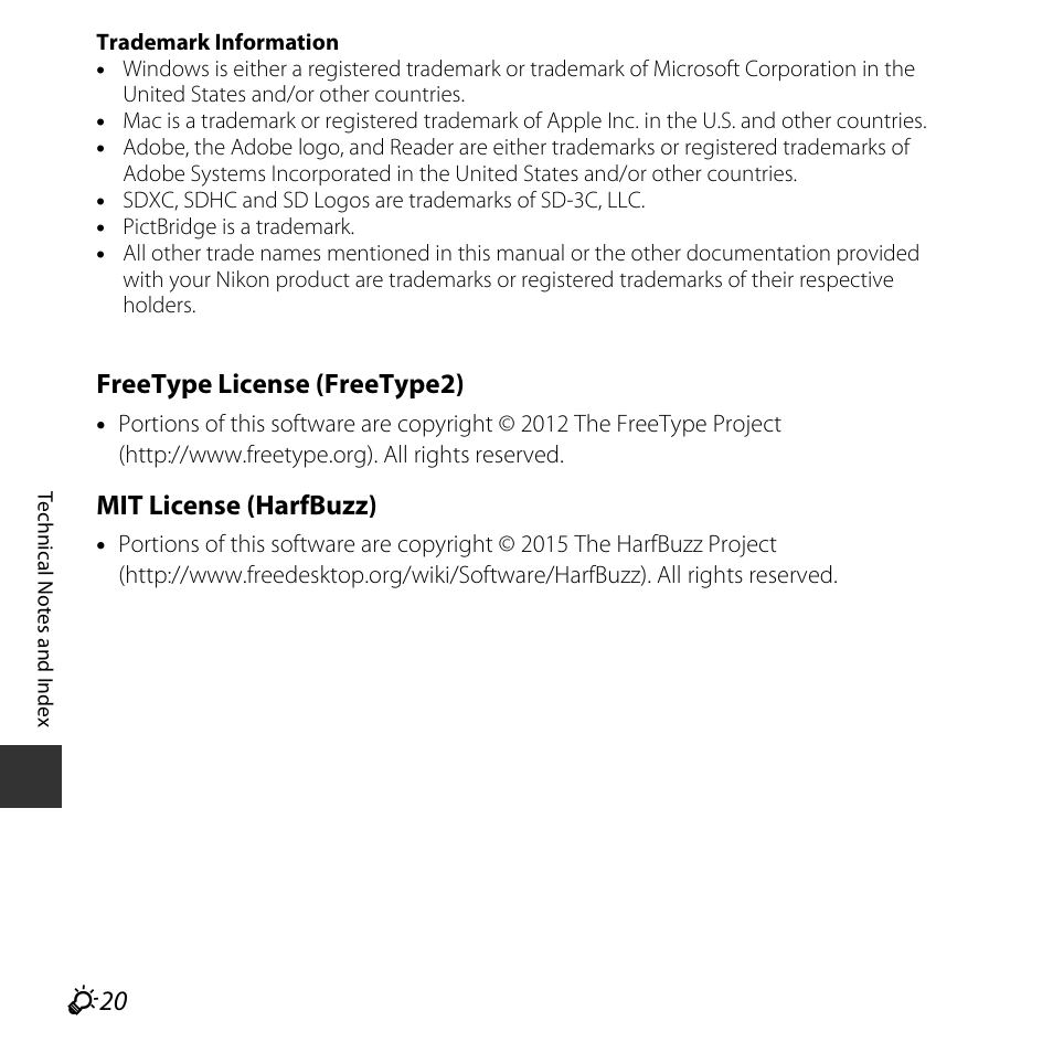 Freetype license (freetype2), Mit license (harfbuzz) | Nikon Coolpix L31 User Manual | Page 142 / 147