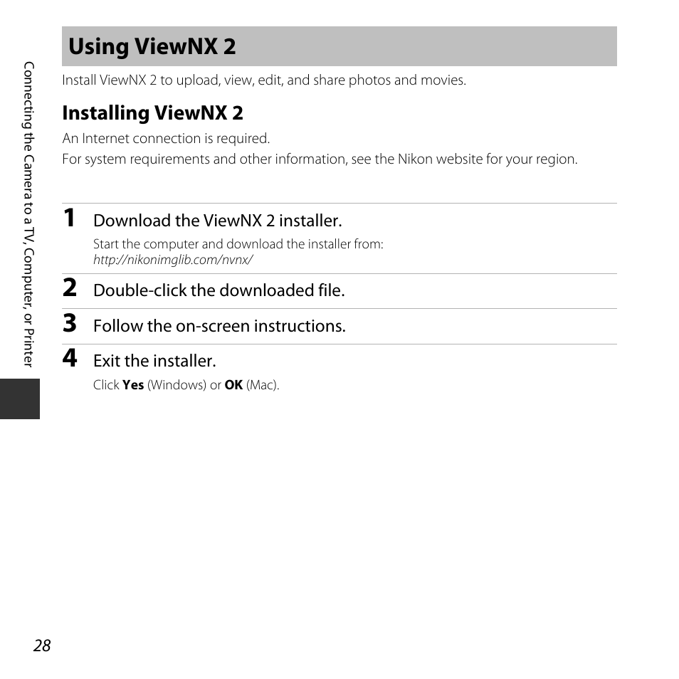 Using viewnx 2, Installing viewnx 2, A 28 | A 28) | Nikon Coolpix L31 User Manual | Page 46 / 147