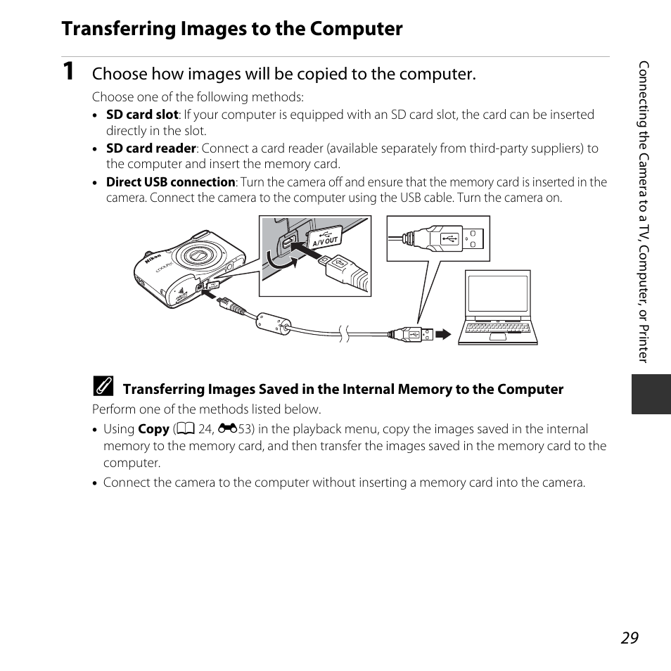 Transferring images to the computer, Choose how images will be copied to the computer | Nikon Coolpix L31 User Manual | Page 47 / 147