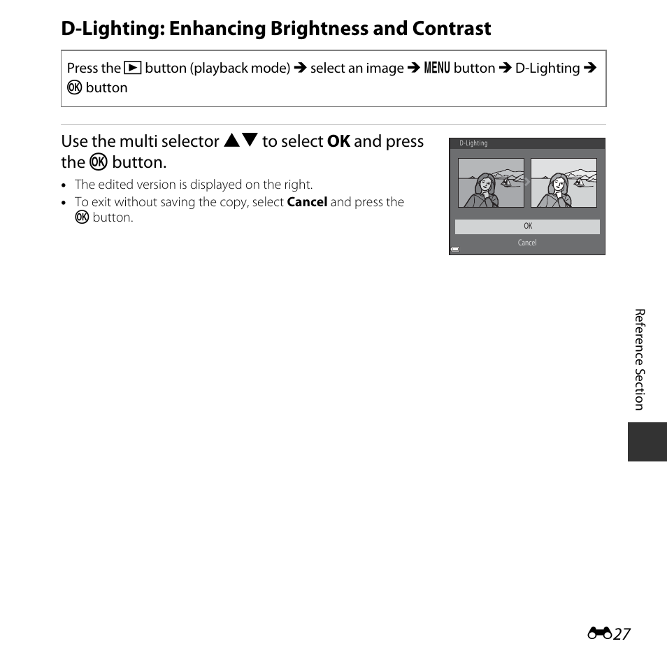D-lighting: enhancing brightness and contrast | Nikon Coolpix L31 User Manual | Page 77 / 147
