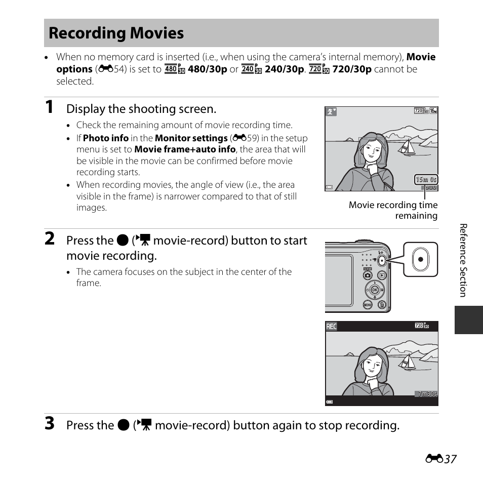 Recording movies | Nikon Coolpix L31 User Manual | Page 87 / 147