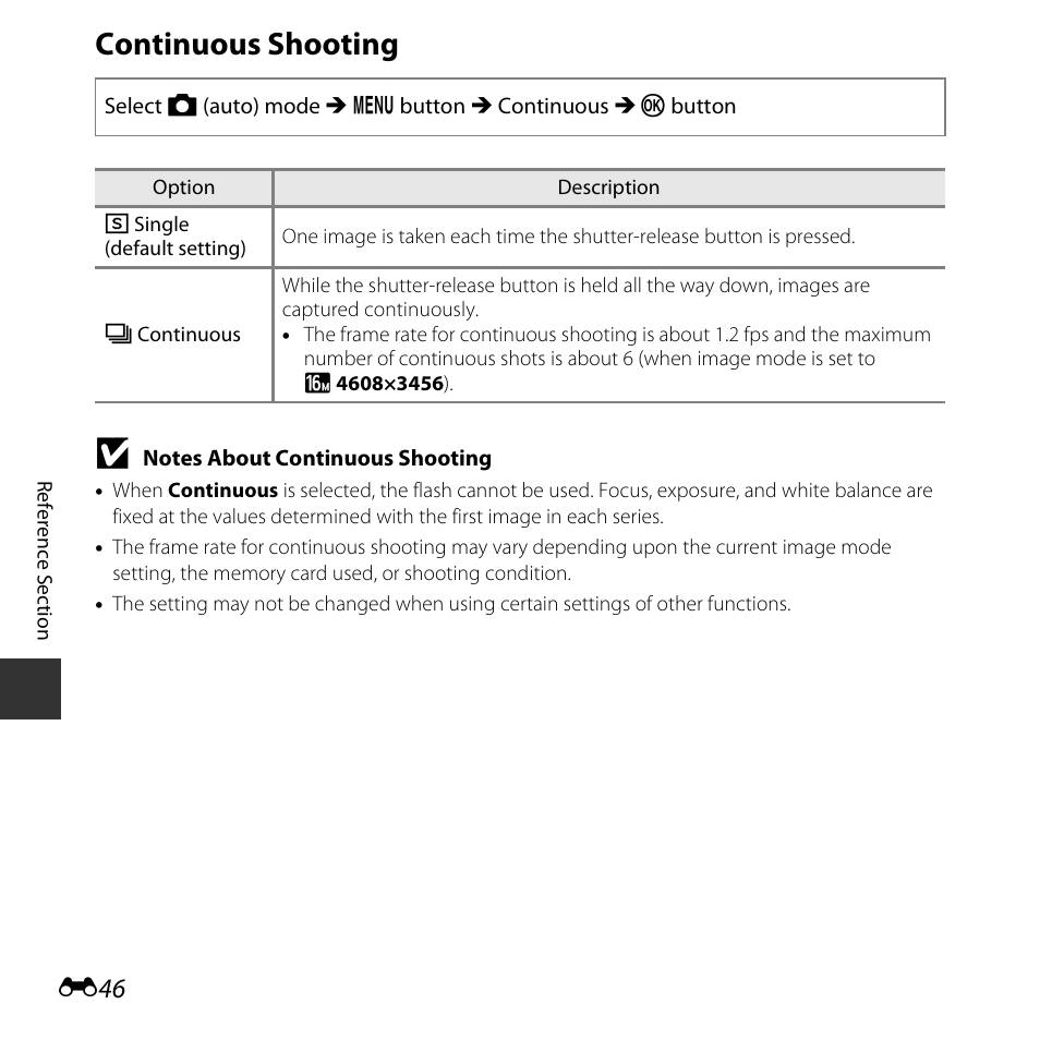 Continuous shooting, E46) | Nikon Coolpix L31 User Manual | Page 96 / 147