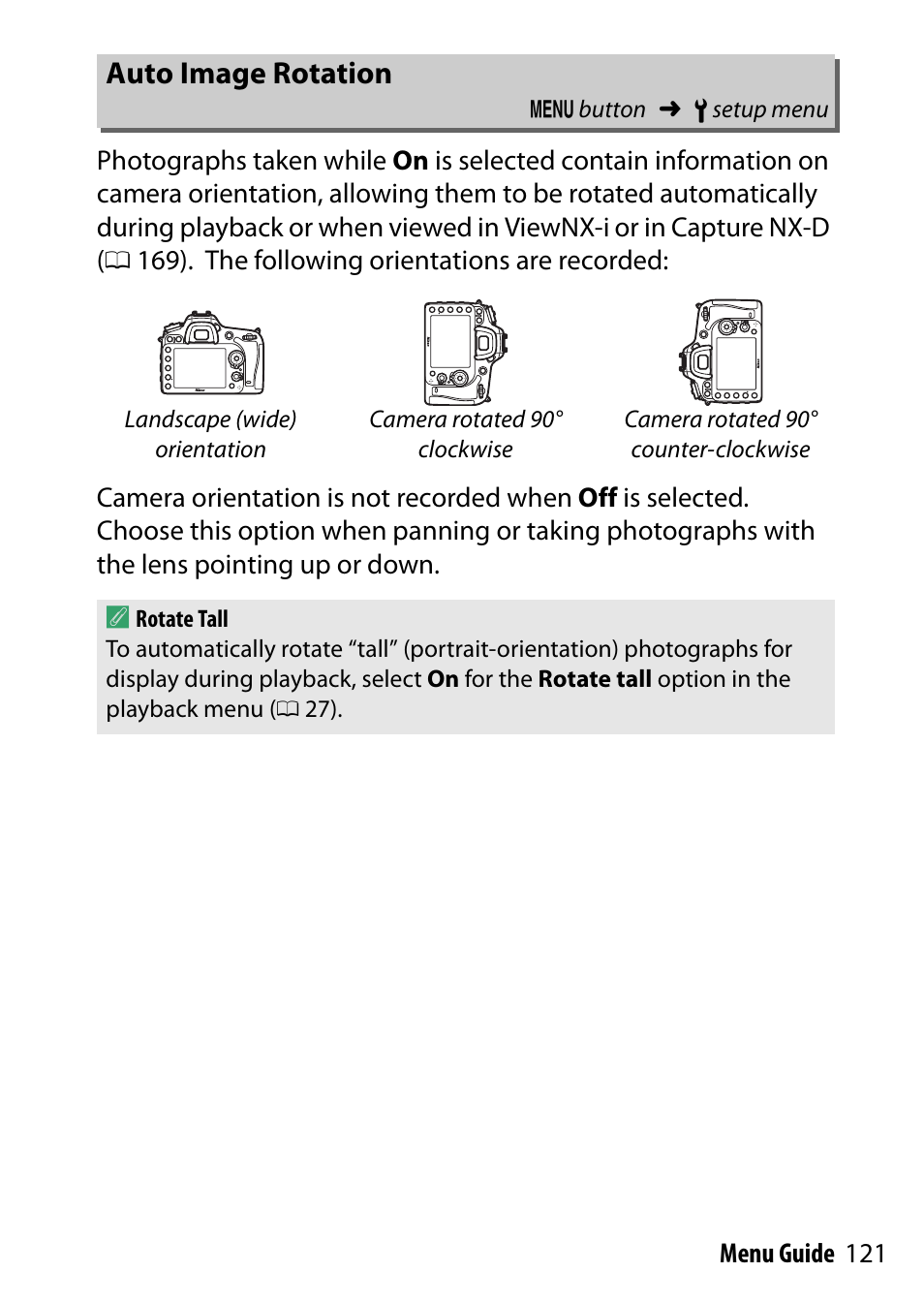 Auto image rotation, 0 121) wil | Nikon D7200 body User Manual | Page 121 / 202