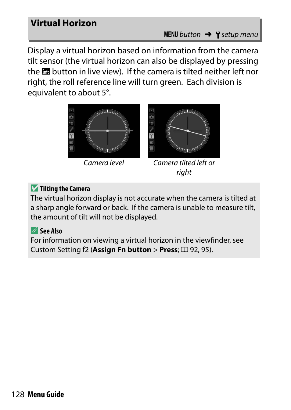Virtual horizon | Nikon D7200 body User Manual | Page 128 / 202
