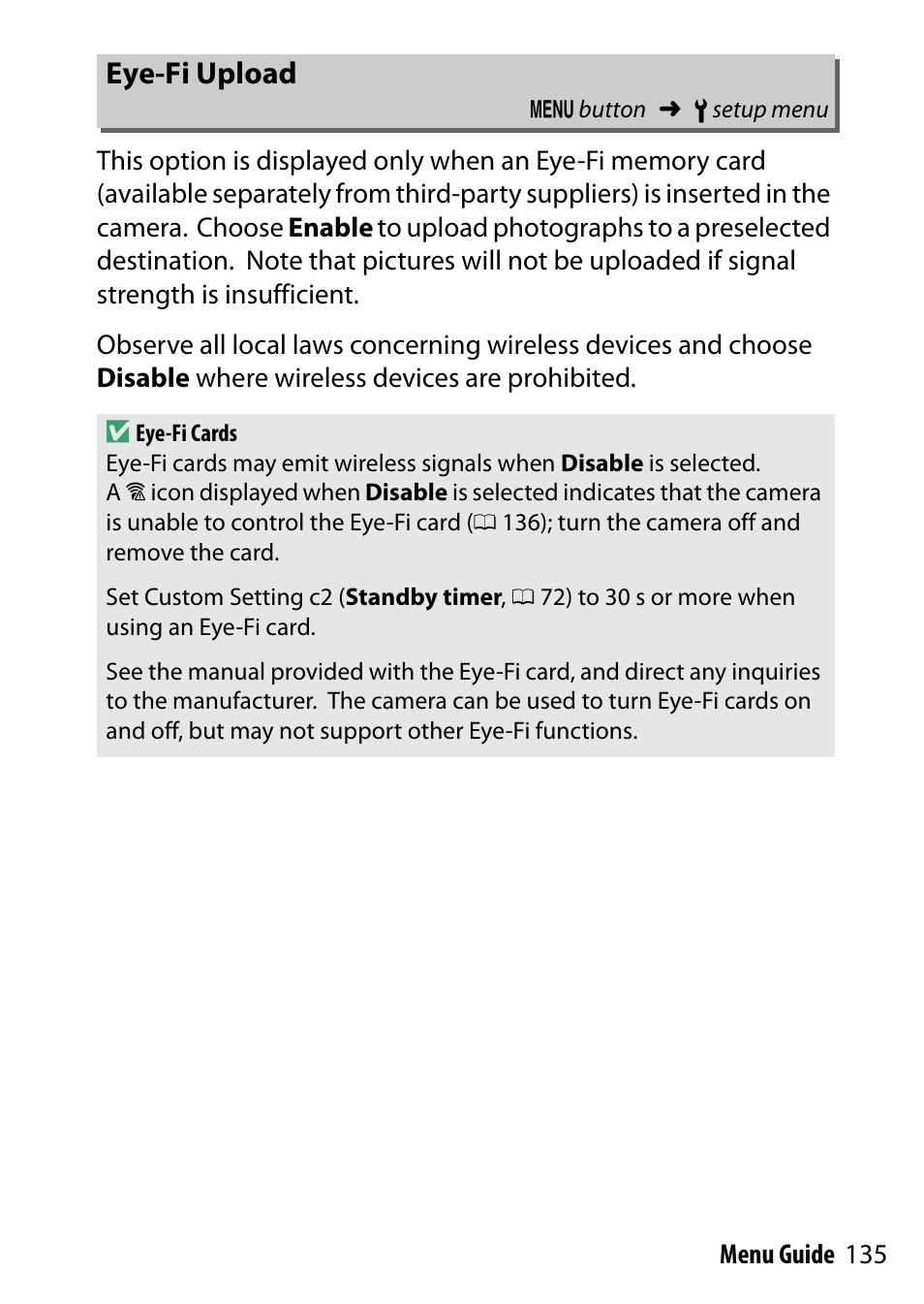 Eye-fi upload | Nikon D7200 body User Manual | Page 135 / 202