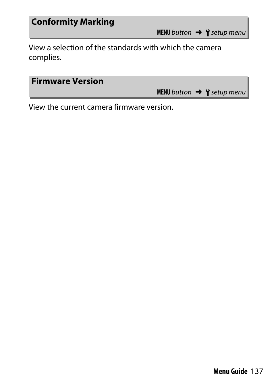 Conformity marking, Firmware version | Nikon D7200 body User Manual | Page 137 / 202