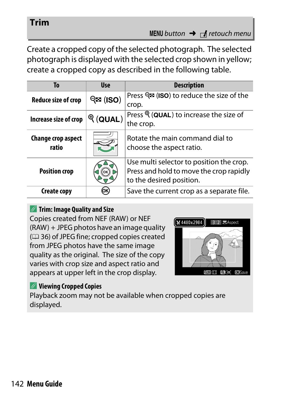 Trim, W (s), X (t) | Nikon D7200 body User Manual | Page 142 / 202
