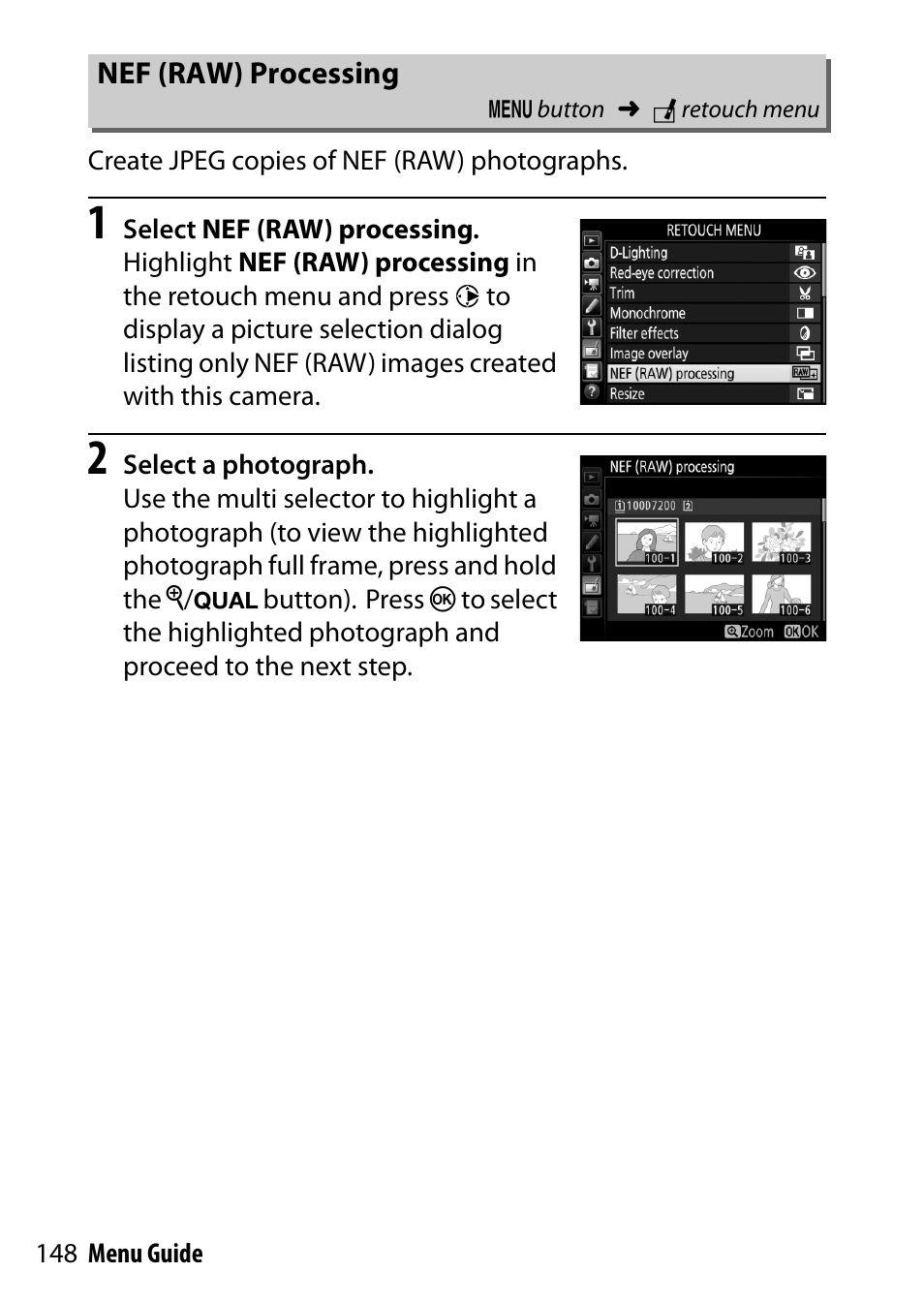 Nef (raw) processing | Nikon D7200 body User Manual | Page 148 / 202