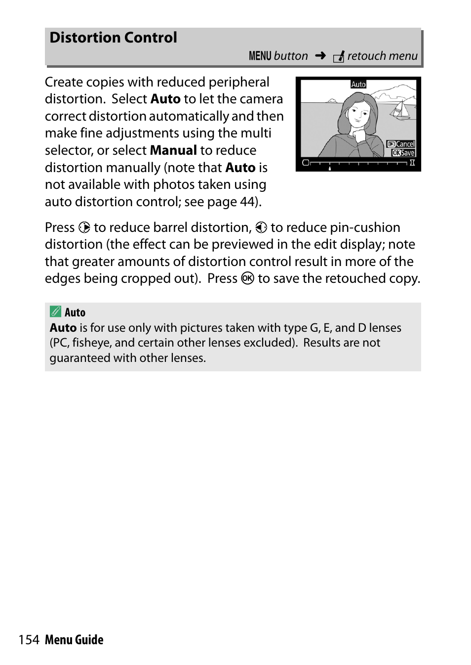Distortion control | Nikon D7200 body User Manual | Page 154 / 202