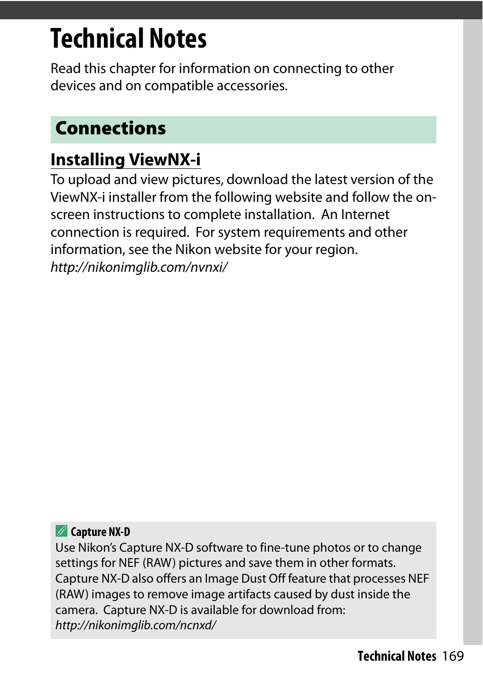Technical notes, Connections, Installing viewnx-i | Nikon D7200 body User Manual | Page 169 / 202