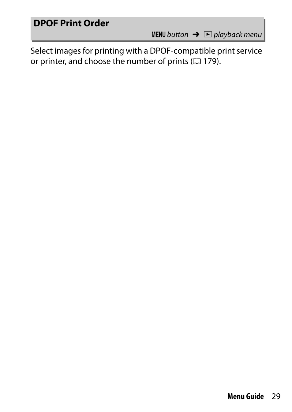 Dpof print order | Nikon D7200 body User Manual | Page 29 / 202