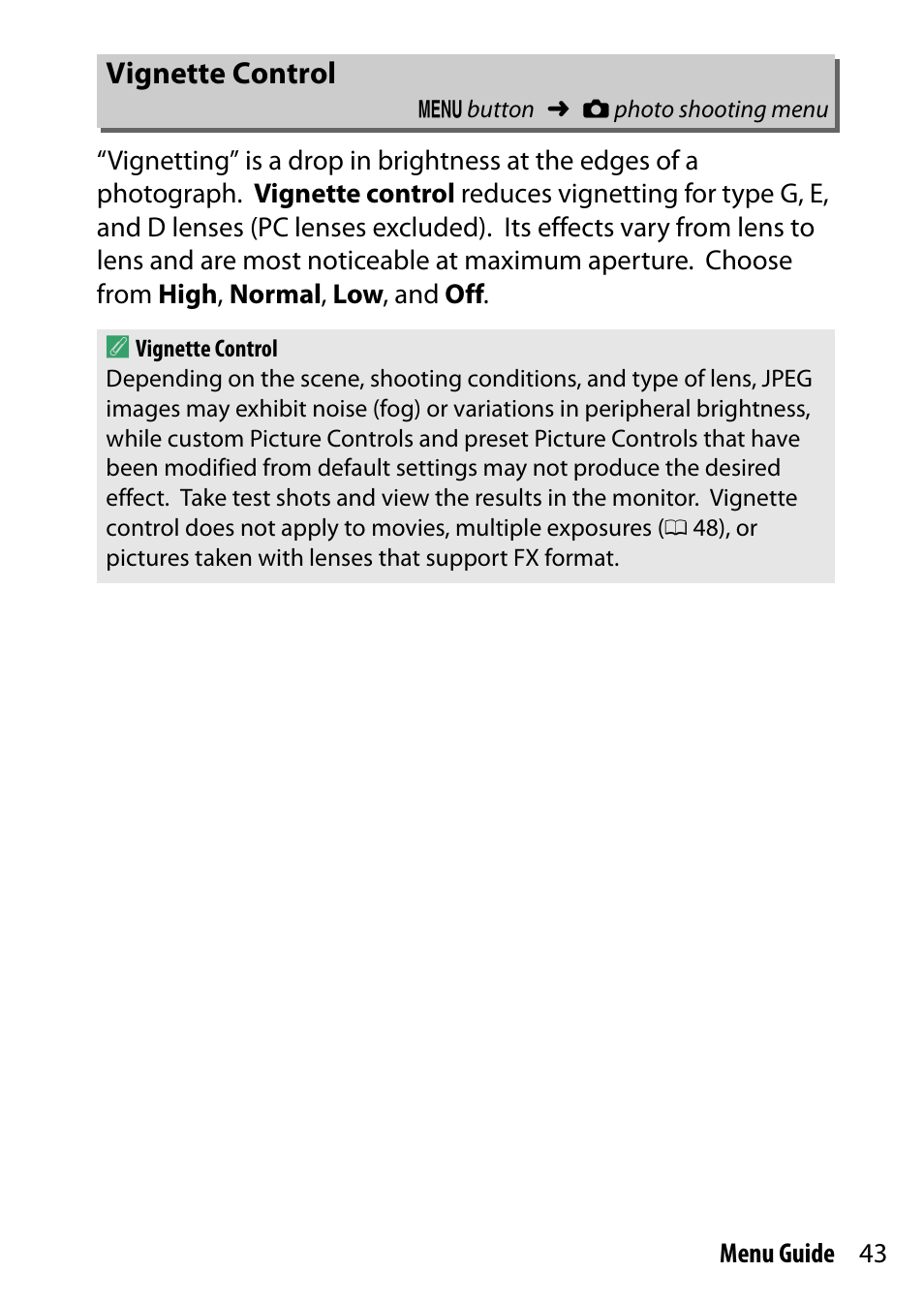 Vignette control, Tte control | Nikon D7200 body User Manual | Page 43 / 202