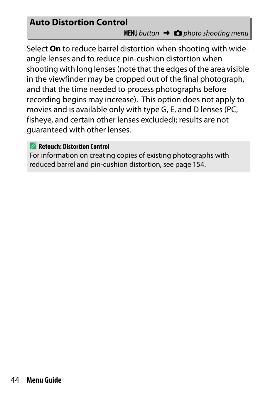 Auto distortion control | Nikon D7200 body User Manual | Page 44 / 202