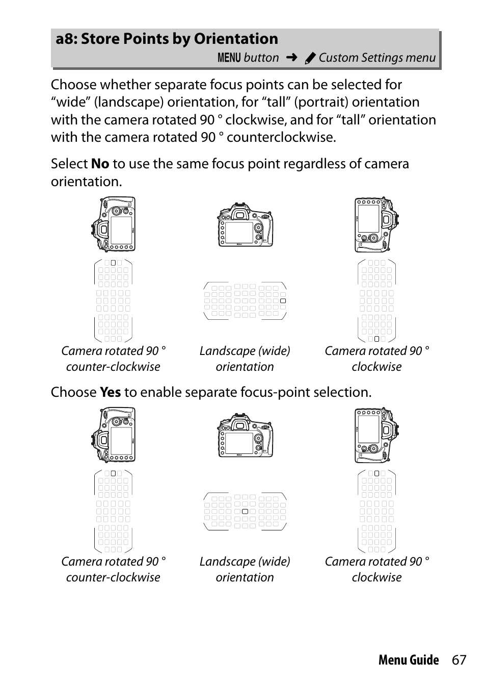 A8: store points by orientation | Nikon D7200 body User Manual | Page 67 / 202