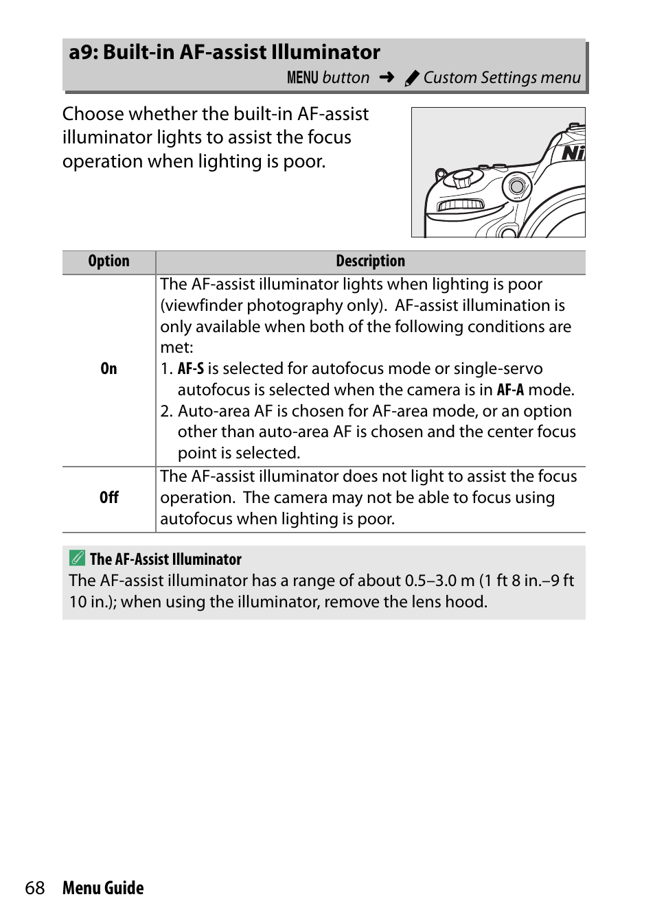 A9: built-in af-assist illuminator | Nikon D7200 body User Manual | Page 68 / 202