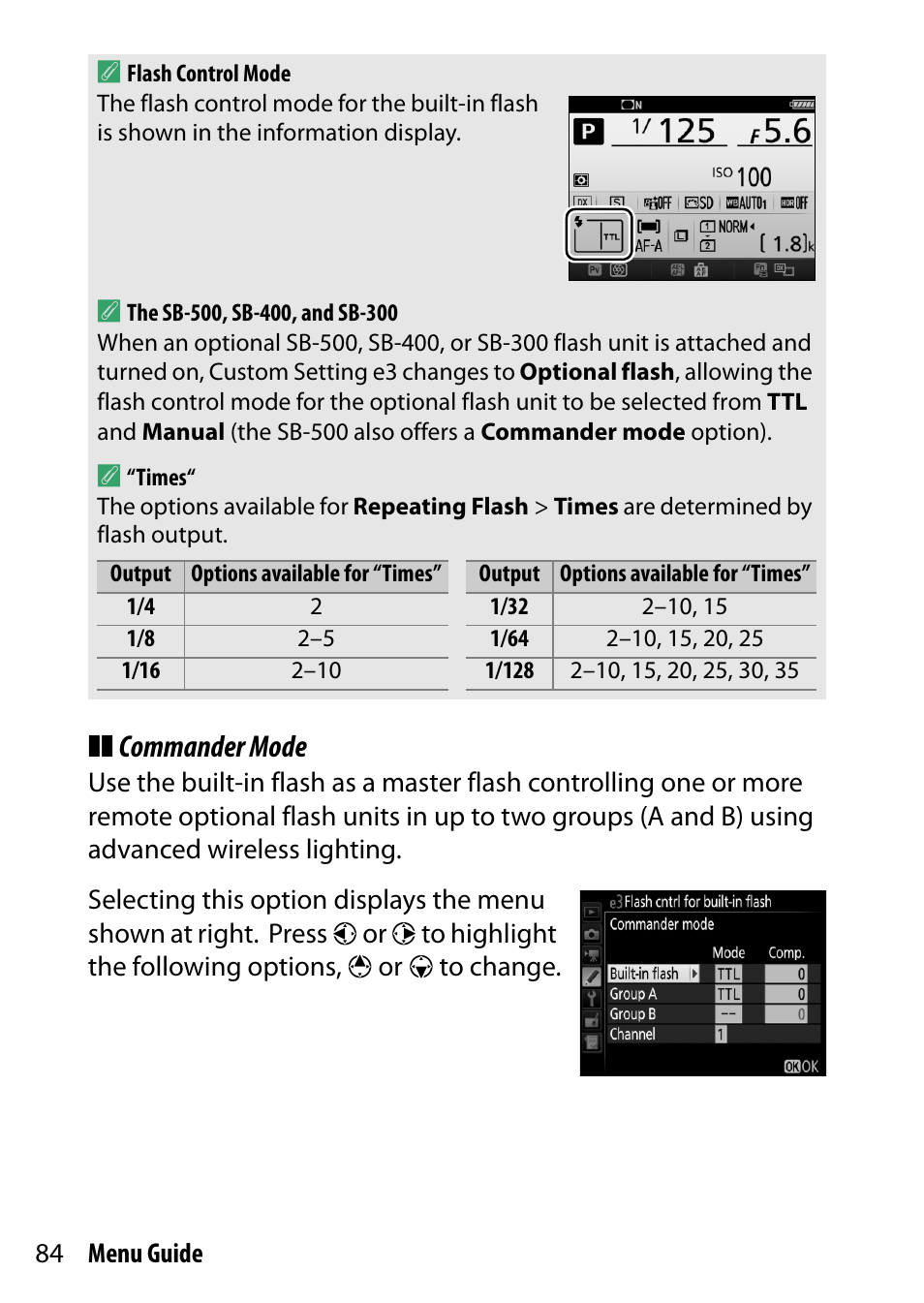 Commander mode | Nikon D7200 body User Manual | Page 84 / 202