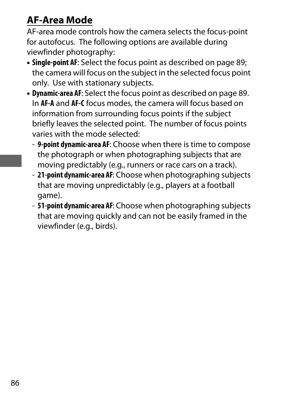 Af-area mode | Nikon D7200 body User Manual | Page 110 / 420
