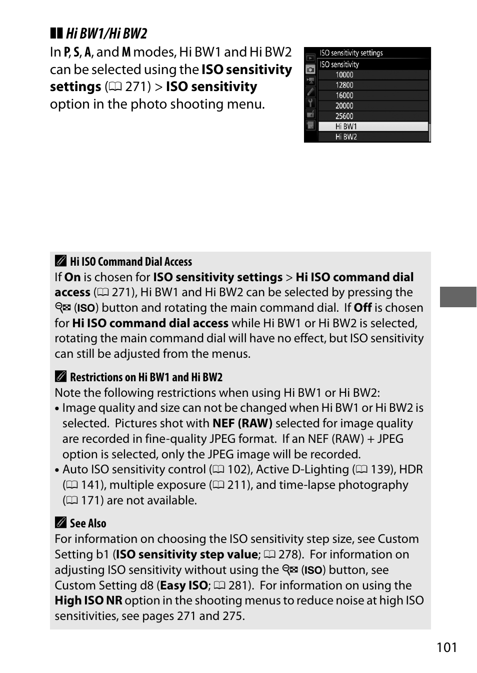 Hi bw1/hi bw2 | Nikon D7200 body User Manual | Page 125 / 420