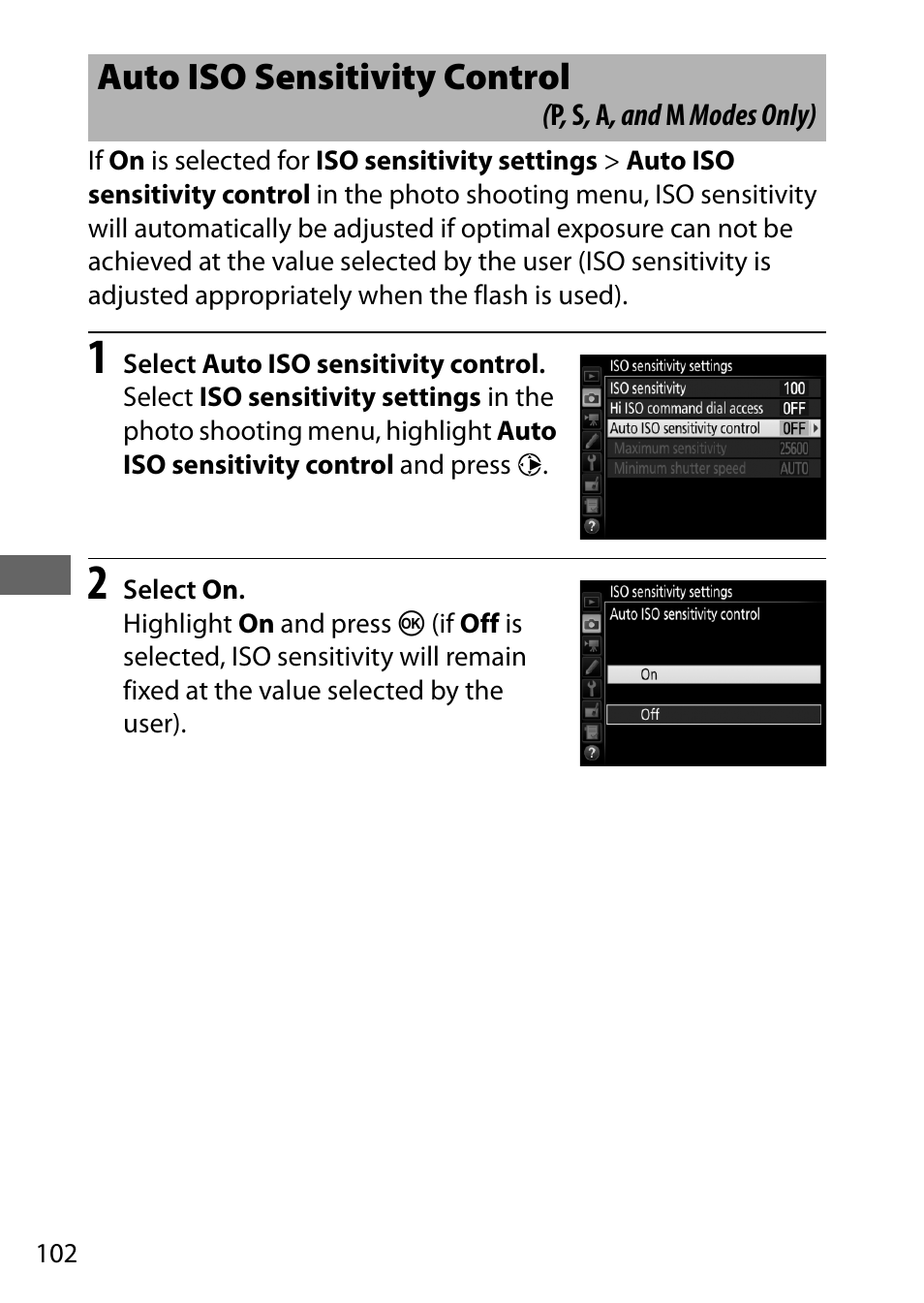 Auto iso sensitivity control | Nikon D7200 body User Manual | Page 126 / 420
