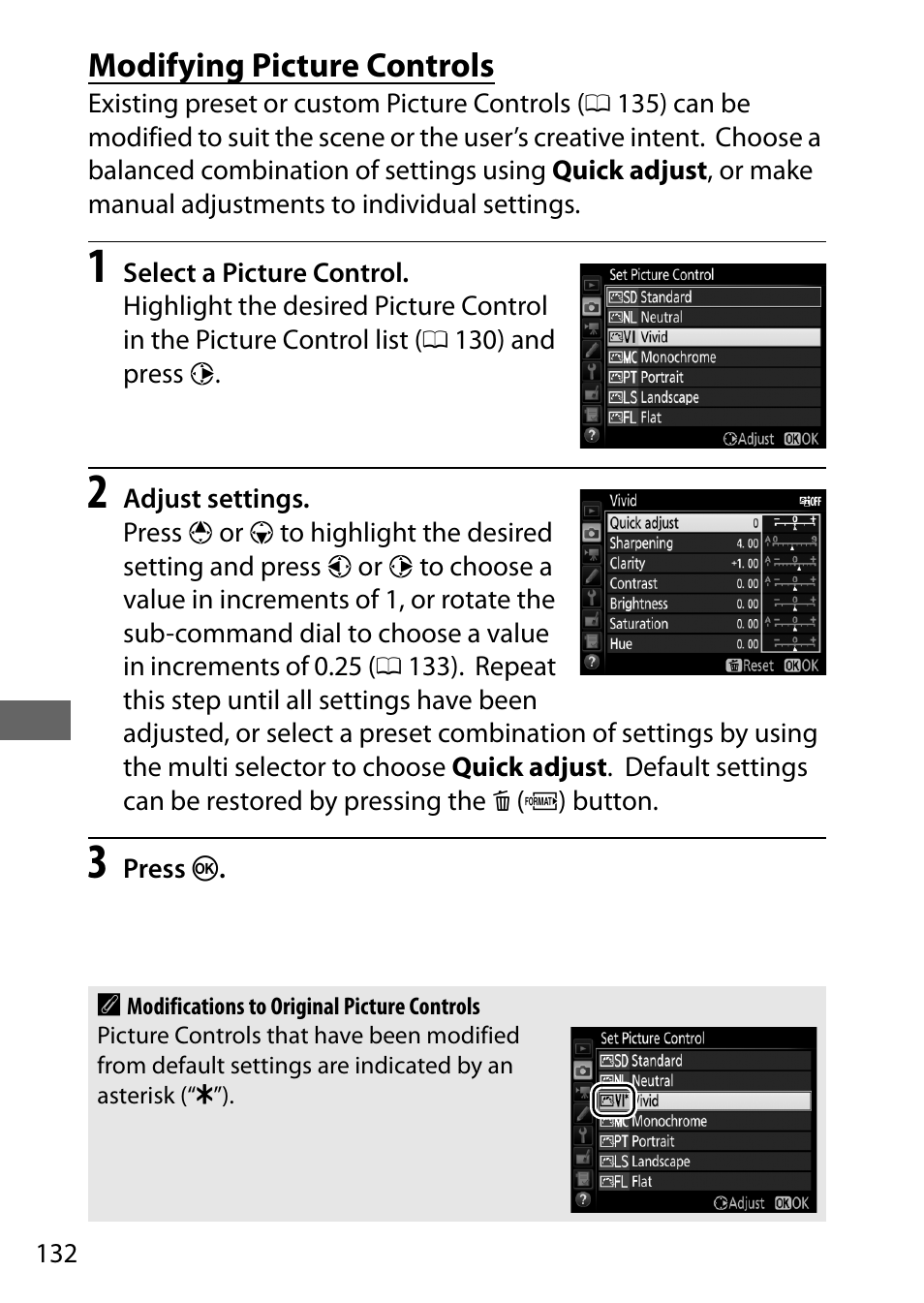 Modifying picture controls | Nikon D7200 body User Manual | Page 156 / 420
