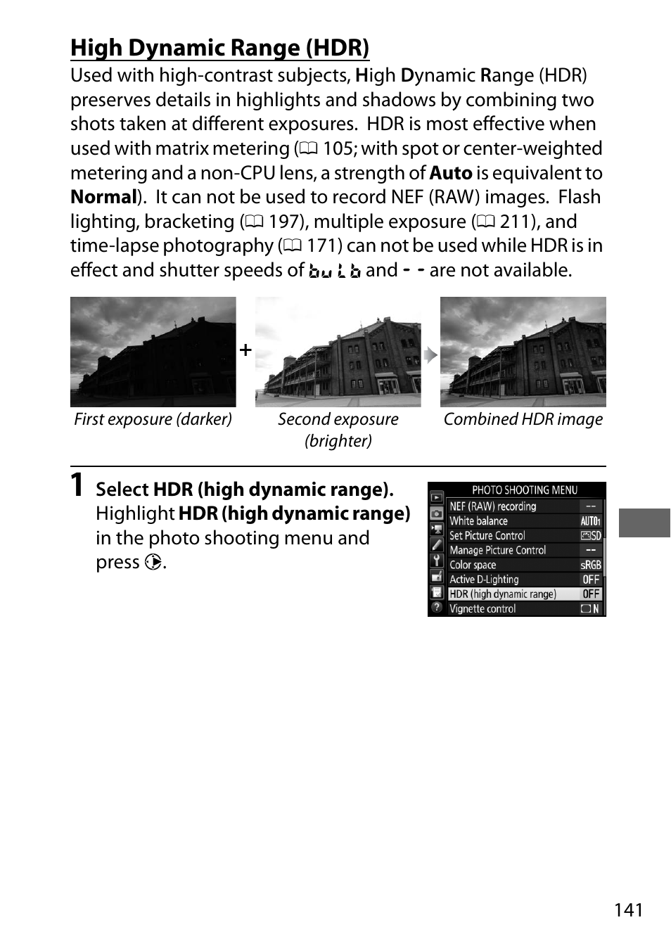High dynamic range (hdr) | Nikon D7200 body User Manual | Page 165 / 420