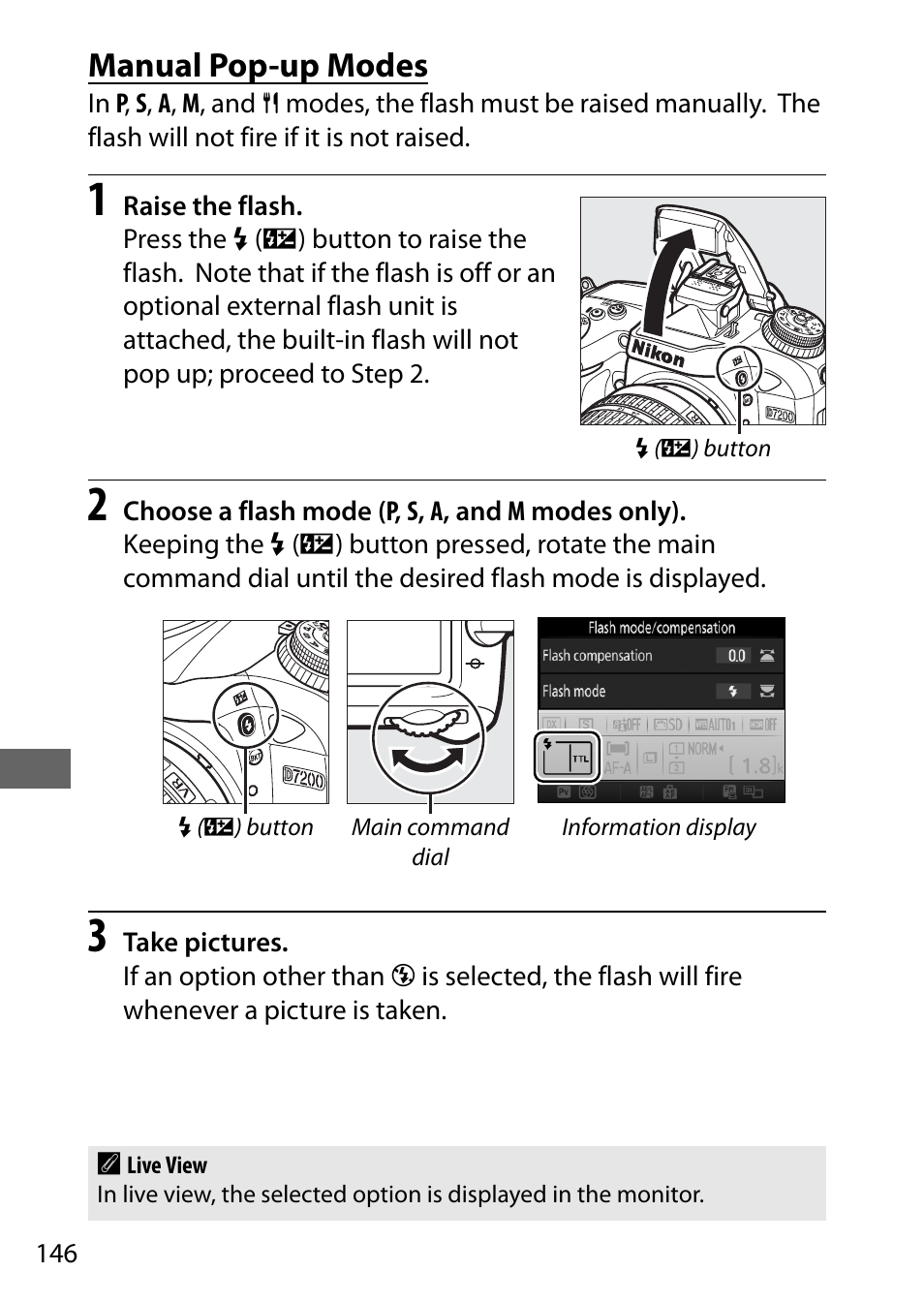 Manual pop-up modes | Nikon D7200 body User Manual | Page 170 / 420
