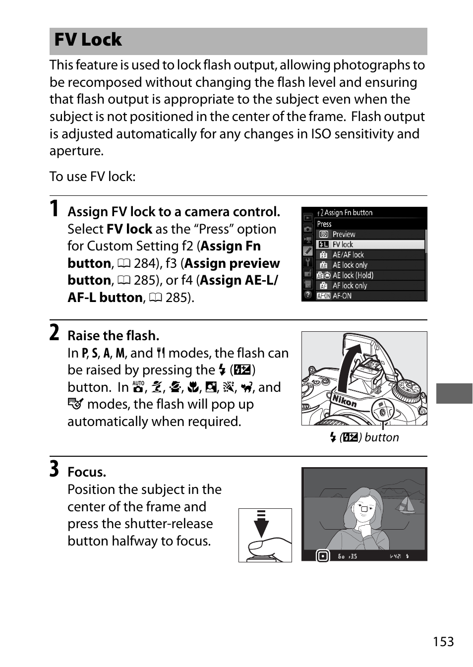 Fv lock | Nikon D7200 body User Manual | Page 177 / 420