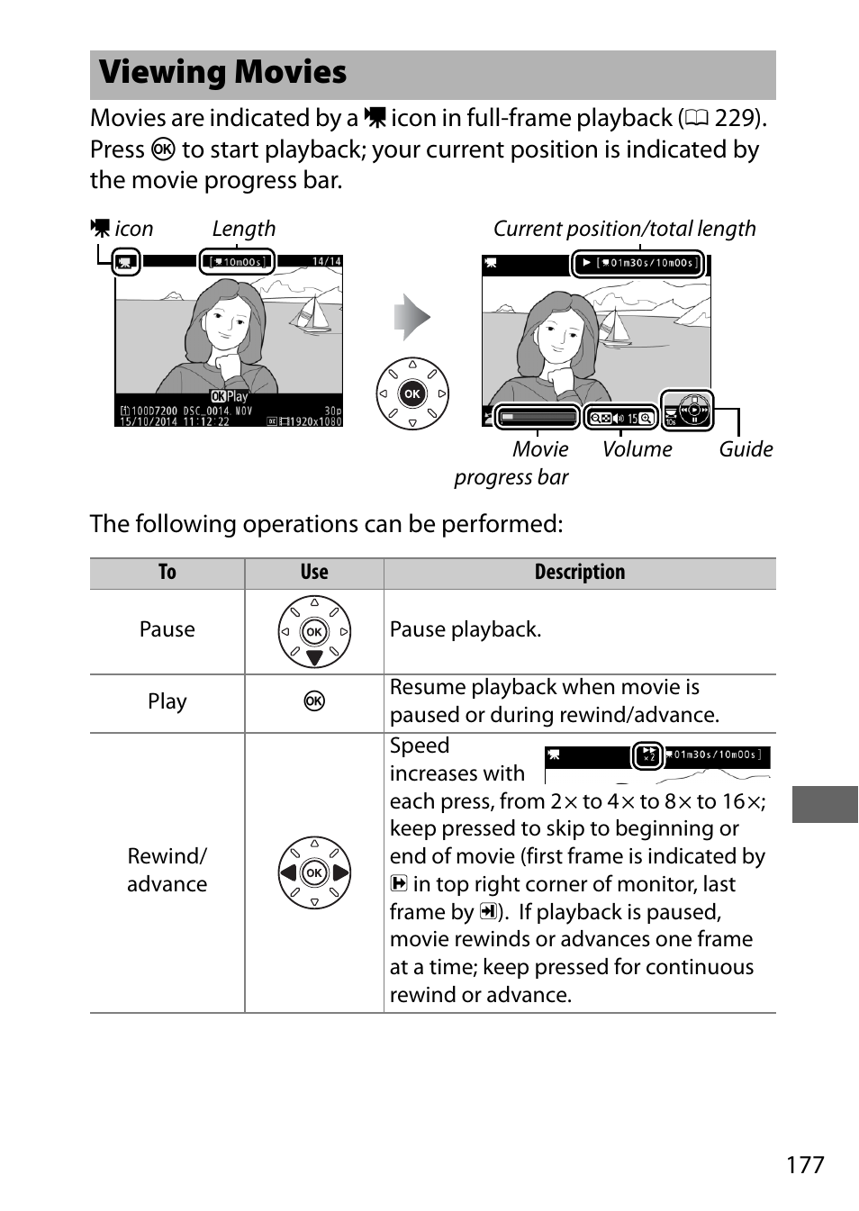 Viewing movies | Nikon D7200 body User Manual | Page 201 / 420